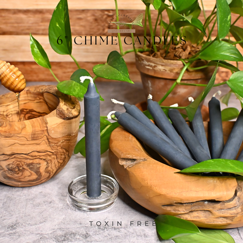 6” Chime Indigo Beeswax Candles, Close Up