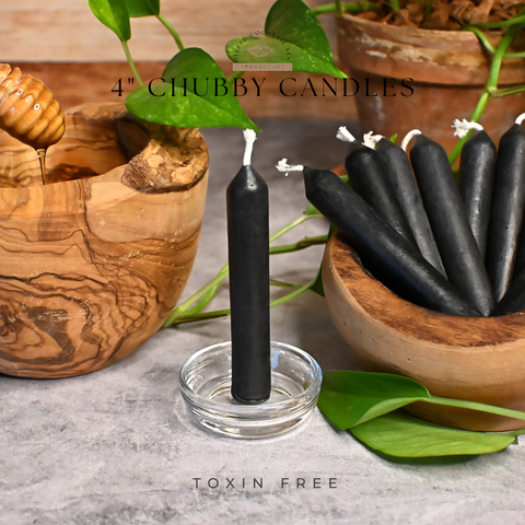 4” Chubby Black Beeswax Candles, Close Up