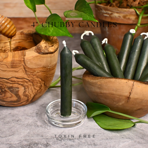 4” Chubby Forest Green Beeswax Candles, Close Up