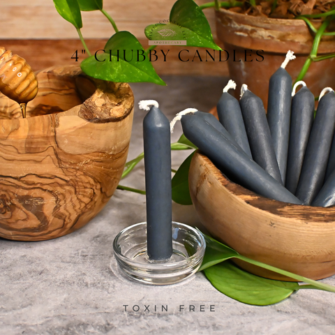 4” Chubby Indigo Beeswax Candles, Close Up