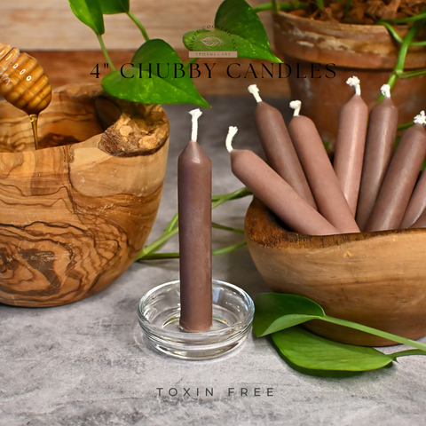 4” Chubby Lavender Beeswax Candles, Close Up