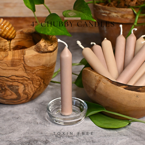 4” Chubby Mauve Beeswax Candles, Close Up