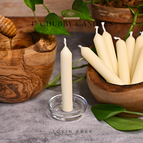 4” Chubby White Beeswax Candles, Close Up