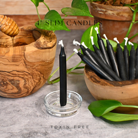 4” Slim Black Beeswax Candles, Close Up