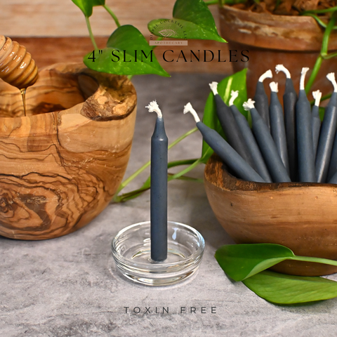 4” Slim Indigo Beeswax Candles, Close Up
