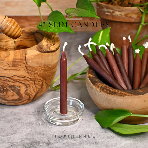 4” Slim Red Wine Beeswax Candles, Close Up