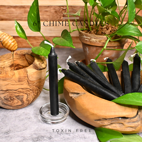 6” Chime Black Beeswax Candles, Close Up