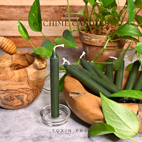 6” Chime Forest Green Beeswax Candles, Close Up