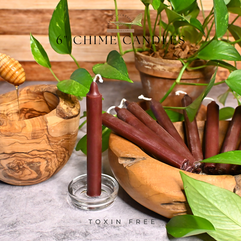 6” Chime Red Wine Beeswax Candles, Close Up