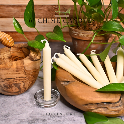 6” Chime White Beeswax Candles, Close Up