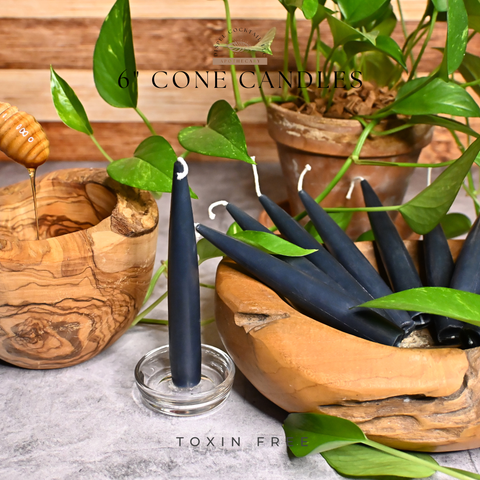 6” Cone Indigo Beeswax Candles, Close Up