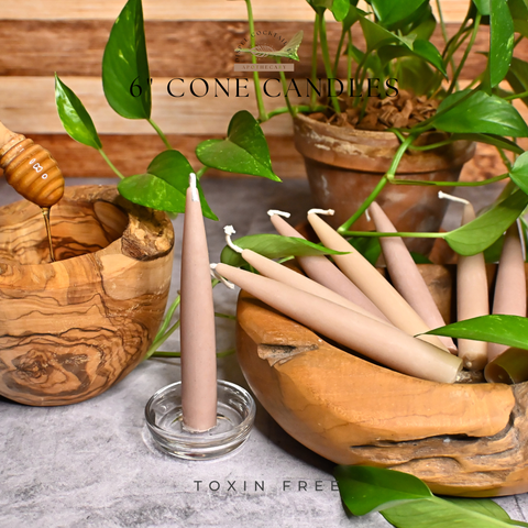 6” Cone Mauve Beeswax Candles, Close Up