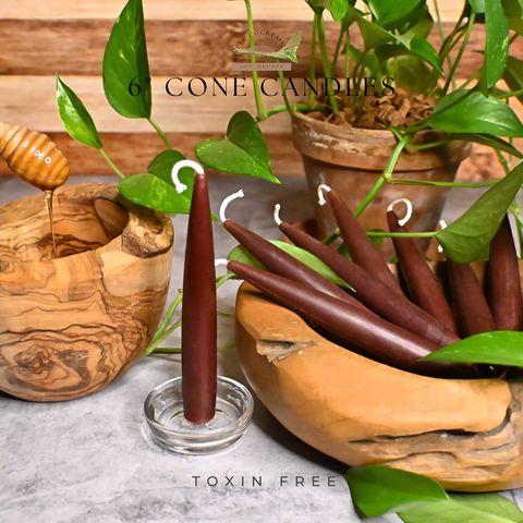 6” Cone Red Wine Beeswax Candles, Close Up