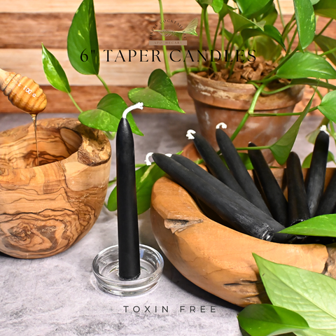 6” Taper Black Beeswax Candles, Close Up