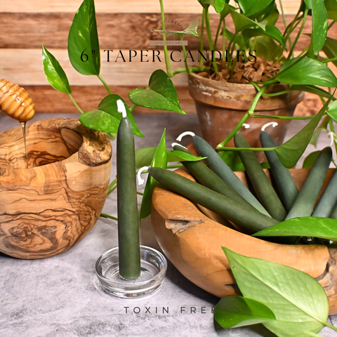 6” Taper Forest Green Beeswax Candles, Close Up