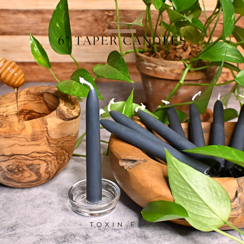 6” Taper Indigo Beeswax Candles, Close Up