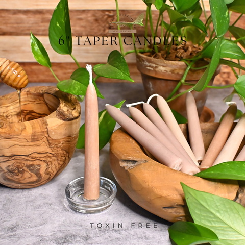 6” Taper Mauve Beeswax Candles, Close Up